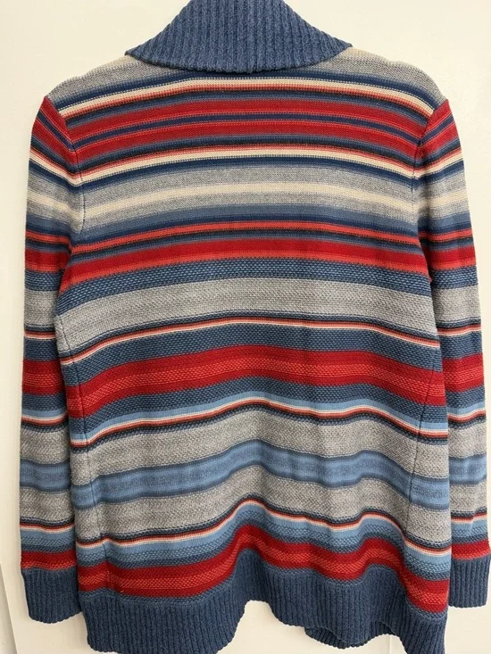 Ralph Lauren Blue-Trim Multicolor Striped Open-Front Cardigan - Picture 4 of 7